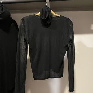 Black long sleeve blouse neck scarf turtleneck